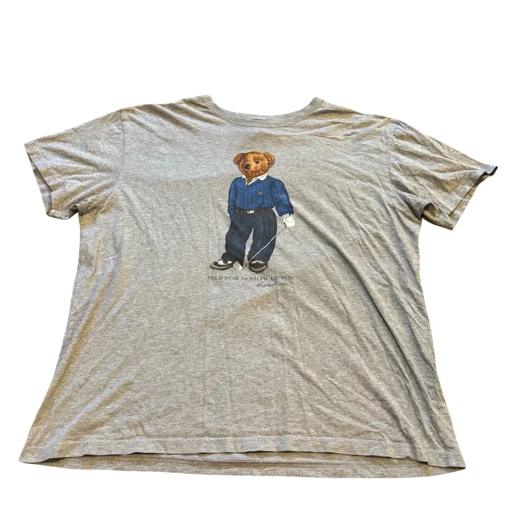 Polo Ralph Lauren Mens Polo Bear Golf Graphic T-Shirt‎ Gray XL Cotton Vintage